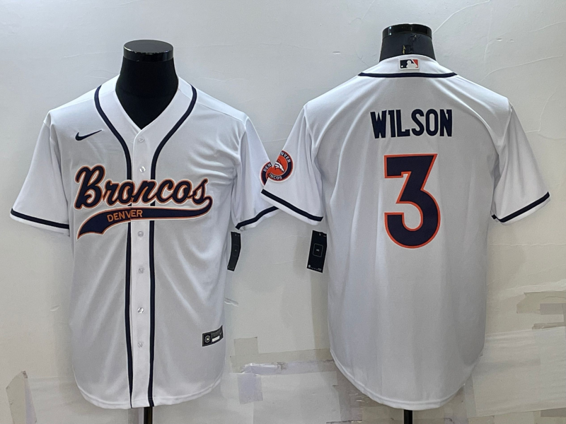 Men's Denver Broncos #3 Russell Wilson White Cool Base Stitched Baseball Jersey Men's Denver Broncos #3 Russell Wilson White Cool Base Stitched Baseball Jersey